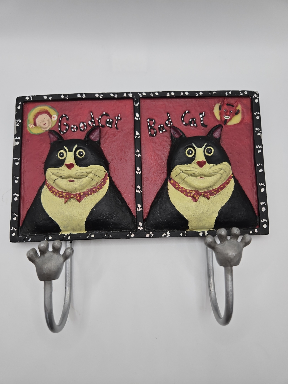 Black & Red Cat Wall Hook - Good Cat / Bad Cat Decorative Hanger